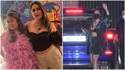 Kareena Kapoor pose with Amrita Arora, Malaika Arora outside Karisma Kapoor's house. Kareena Kapoor pose with Amrita Arora, Malaika Arora outside Karisma Kapoor's house.