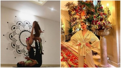 Inside Sonnalli Seygall's AcroYoga session in Rishikesh (Instagram/@sonnalliseygall)