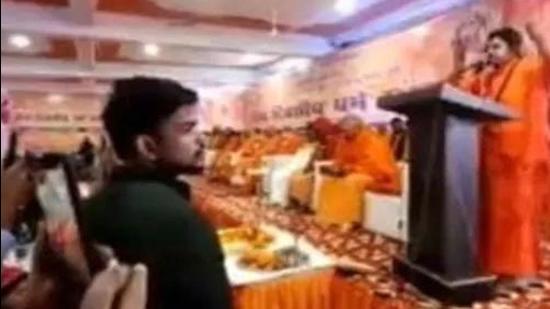 Screengrab from videos of 3-day Dharma Sansad which are now viral on social media. Screengrab from videos of 3-day Dharma Sansad which are now viral on social media.