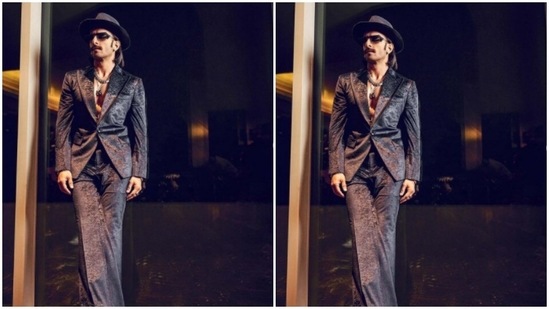 Ranveer decked up in an all-black ensemble for the pictures and posed in an indoor setup.(Instagram/@ranveersingh)