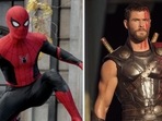 Tom Holland in Spider-Man: No Way Home and Chris Hemsworth as Thor. Tom Holland in Spider-Man: No Way Home and Chris Hemsworth as Thor.