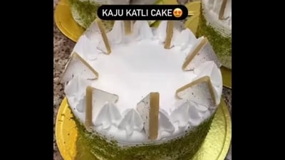 The kaju katli cake after being prepared at Shagun Bakery in Delhi. (instagram/@bhukkad_dilli_ke) The kaju katli cake after being prepared at Shagun Bakery in Delhi. (instagram/@bhukkad_dilli_ke)