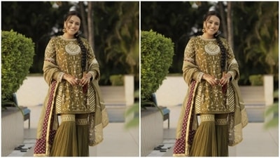 Assisted by hairstylist Sasmita Dash and makeup artist Pooja Gosain, Swara opted for a minimal makeup look. She decked up in nude eyeshadow, black eyeliner, black kohl, mascara-laden eyelashes and a shade of nude lipstick. (Instagram/@reallyswara)