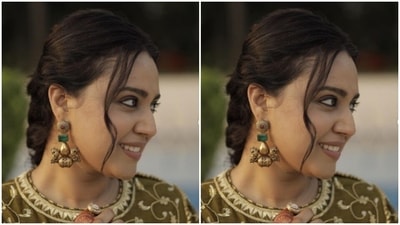 Swara played muse to fashion designer Diva’ni and decked up in a mehendi coloured sharaaraa set with white thread details. (Instagram/@reallyswara)