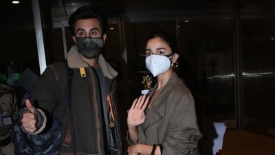 Ranbir Kapoor and Alia Bhatt at the Mumbai airport on Tuesday. (Varinder Chawla)
