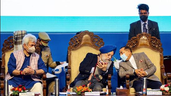 Union minister Hardeep Singh Puri along at the J&K Real Estate Summit 2021, in Jammu, on Monday. (PTI) Union minister Hardeep Singh Puri along at the J&K Real Estate Summit 2021, in Jammu, on Monday. (PTI)