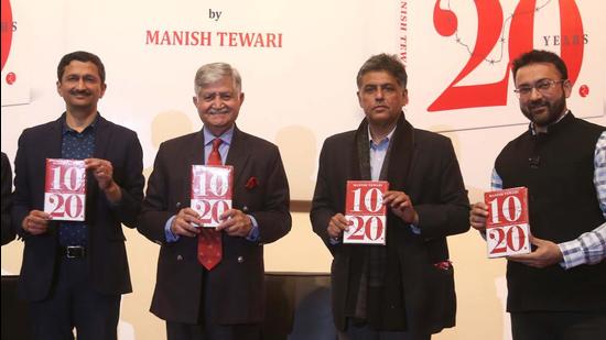From left: Former IAS officer Vivek Atray, former chief of Army Staff Gen V P Malik, senior Congress leader, Anandpur Sahib MP Manish Tewari and senior journalist Jyoti Kamal during the book release at Government Museum & Art Gallery, Sector 10, Chandigarh on Tuesday. (Sanjeev Sharma/HT)