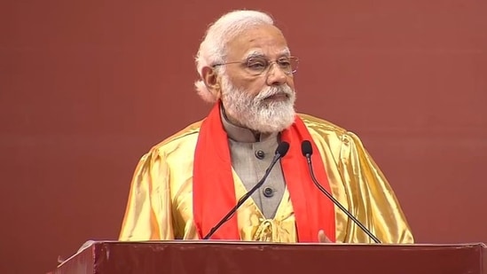 PM Modi addressing the 54th convocation of IIT Kanpur on Tuesday.(ANI Photo) PM Modi addressing the 54th convocation of IIT Kanpur on Tuesday.(ANI Photo)