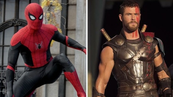 Tom Holland in Spider-Man: No Way Home and Chris Hemsworth as Thor.