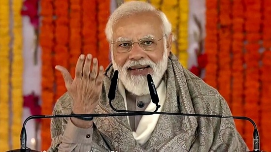 Prime Minister Narendra Modi addresses during the flagging off ceremony of the completed section of Kanpur Metro Rail project, in Kanpur on Tuesday, December 28, 2021. (ANI Photo)