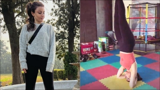 Soha Ali Khan lays perfect fitness inspo to burn holiday calories with headstand &nbsp;(Instagram/sakpataudi)