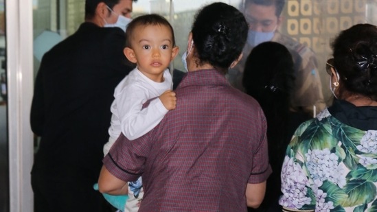 Aayush Sharma and Arpita Khan's daughter Ayat was seen at the Mumbai airport. She turned two on December 27 and shares her birthday with uncle Salman Khan, who turned 56. (Varinder Chawla)
