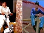 Dharmendra grinds wheat in his farmhouse (L), the 'chakki peecing' scene from Sholay. Dharmendra grinds wheat in his farmhouse (L), the 'chakki peecing' scene from Sholay.
