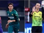 Shaheen Afridi (L) during the game against India in T20 World Cup; Ashton Agar celebrating with Matthew Wade during the T20 World Cup.(AP) Shaheen Afridi (L) during the game against India in T20 World Cup; Ashton Agar celebrating with Matthew Wade during the T20 World Cup.(AP)