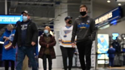 Covid-19 signs placed on the ground remind fans as they walk to their seats prior to a game between the St. Louis Blues and the Arizona Coyotes at Enterprise Center. (Representative image (USA TODAY Sports)))