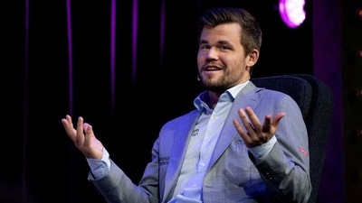 Norwegian chess player Magnus Carlsen participates at the Energy Denmark Champions Battle 2019 in Circus Building, Copenhagen, Denmark May 22, 2019. (REUTERS)