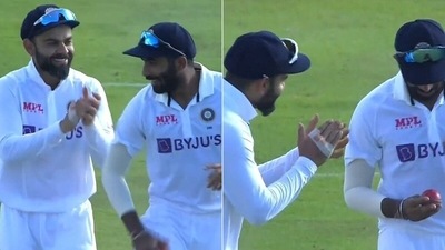 Virat Kohli was clearly elated watching Jasprit Bumrah return to the field after his injury. (Twitter) Virat Kohli was clearly elated watching Jasprit Bumrah return to the field after his injury. (Twitter)
