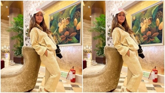 Hina opted for a comfy set of winter garments to deck up in for her trip.(Instagram/@realhinakhan)