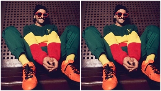 Ranveer picked a multicoloured sweater to add more winter vibes to his pictures.(Instagram/@ranveersingh)
