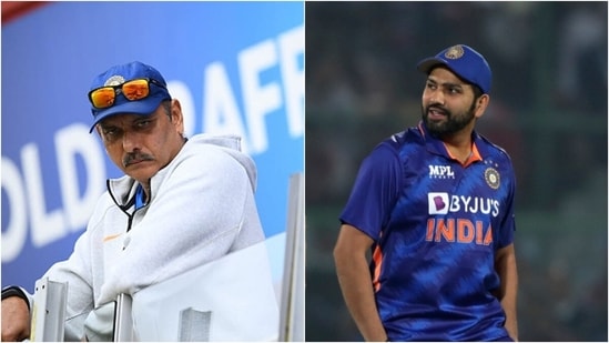 Ravi Shastri (L) points out the ‘biggest challenge’ for Rohit Sharma.(Getty/AP)