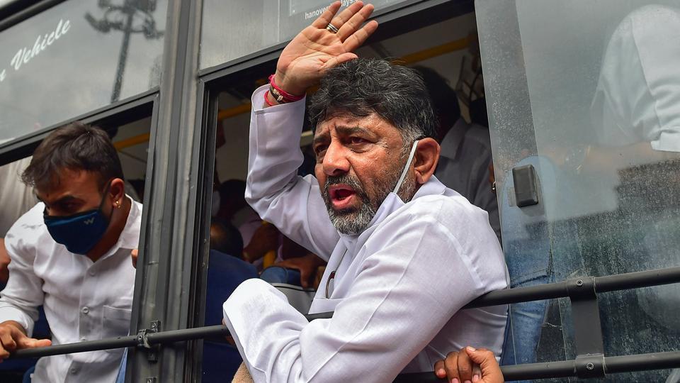 Karnataka Congress president and former chief minister DK Shivakumar had slapped a party worker in July this year for trying to put his around him. (PTI file photo)