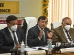 Chief election commissioner Sushil Chandra addressing a press conference in Lucknow on Thursday.(Deepak Gupta/HT Photo)