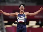 Neeraj Chopra reacts as he competes in the final of the men's javelin throw event at the 2020 Summer Olympics, in Tokyo, (PTI) Neeraj Chopra reacts as he competes in the final of the men's javelin throw event at the 2020 Summer Olympics, in Tokyo, (PTI)
