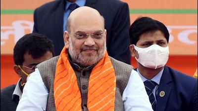Union home minister Amit Shah at a public meeting, in Aligarh on Thursday. (ANI) Union home minister Amit Shah at a public meeting, in Aligarh on Thursday. (ANI)