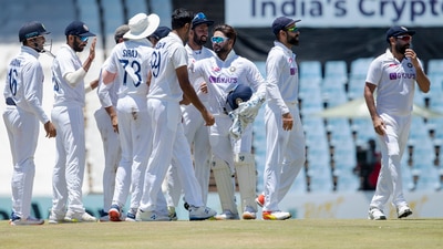 India captain Virat Kohli celebrates with teammates after winning the first Test against South Africa at Centurion (AP)