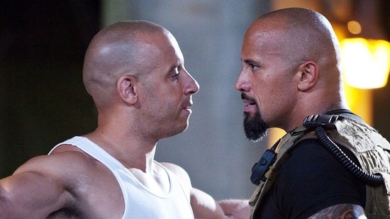 Vin Diesel and Dwayne Johnson in the Fast &amp; Furious franchise.