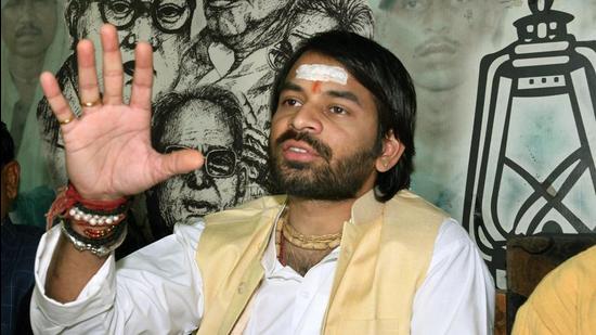 Tej Pratap Yadav addressing a press conference in Patna. (PTI File)