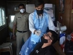 A person being tested for the Covid-19 virus
