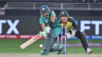 Dubai : Pakistan's captain Babar Azam hits a boundary during the Cricket Twenty20 World Cup second semi-final match between Australia and Pakistan in Dubai, UAE, Thursday, Nov. 11, 2021. AP/PTI(AP11_11_2021_000205B) (AP) Dubai : Pakistan's captain Babar Azam hits a boundary during the Cricket Twenty20 World Cup second semi-final match between Australia and Pakistan in Dubai, UAE, Thursday, Nov. 11, 2021. AP/PTI(AP11_11_2021_000205B) (AP)