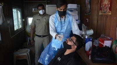 A person being tested for the Covid-19 virus (HT File Photo/Representative Image) A person being tested for the Covid-19 virus (HT File Photo/Representative Image)