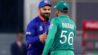 India's captain Virat Kohli, left, and Pakistan's captain Babar Azam shake hands after the toss ahead of the Cricket Twenty20 World Cup match between India and Pakistan in Dubai, UAE, Sunday, Oct. 24, 2021. (AP) India's captain Virat Kohli, left, and Pakistan's captain Babar Azam shake hands after the toss ahead of the Cricket Twenty20 World Cup match between India and Pakistan in Dubai, UAE, Sunday, Oct. 24, 2021. (AP)