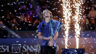 Germany's Alexander Zverev celebrates with trophy after winning his final match against Russia's Daniil Medvedev (REUTERS)