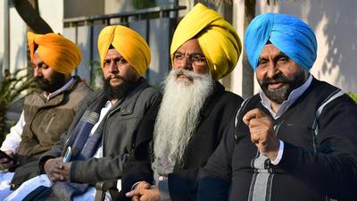 The YAD members carried out a protest to the DC office complex, where they submitted a memorandum seeking cancellation of the FIR against Bikram Majithia in the name of governor Banwarilal Purohit. (Harsimar Pal Singh/HT) The YAD members carried out a protest to the DC office complex, where they submitted a memorandum seeking cancellation of the FIR against Bikram Majithia in the name of governor Banwarilal Purohit. (Harsimar Pal Singh/HT)