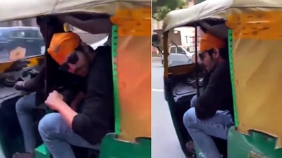 Kartik Aaryan in an auto rickshaw. (Instagram) Kartik Aaryan in an auto rickshaw. (Instagram)