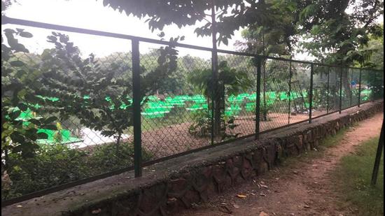 The chain-link fencing has been used in the plantation areas of Sanjay Van to protect them from being trampled over. (Sourced)