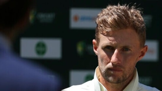 England's captain Joe Root is interviewed after losing to Australia on the third day of their cricket test match in Melbourne, Australia, Tuesday, Dec. 28, 2021. Australia wins the test by an innings and 14 runs and has retained the Ashes. (AP)