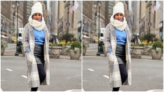 For a day out in New York City, Hina decked up in a winter ensemble and looked absolutely stunning in it.(Instagram/@realhinakhan)
