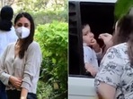 Kareena Kapoor outside Randhir Kapoor's house and Babita pulling Jeh's cheek. Kareena Kapoor outside Randhir Kapoor's house and Babita pulling Jeh's cheek.
