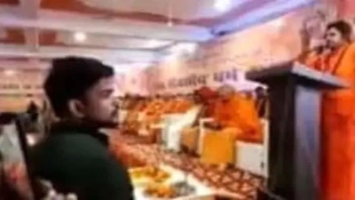 Screengrab from a video of the 3-day Dharma Sansad event in Haridwar. Screengrab from a video of the 3-day Dharma Sansad event in Haridwar. 