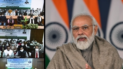 Prime Minister Narendra Modi releases the 10th instalment under PM Kisan Samman Nidhi (PM-KISAN) scheme, through video conferencing, in New Delhi on Saturday. (ANI Photo) Prime Minister Narendra Modi releases the 10th instalment under PM Kisan Samman Nidhi (PM-KISAN) scheme, through video conferencing, in New Delhi on Saturday. (ANI Photo)