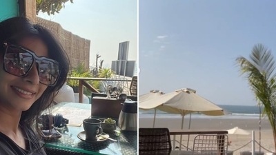 Kajol's baby sister Tanisha Mukerji who recovered from Covid-19 recently made an environment-friendly wish this New Year as she sent her love to fans from a beach in Goa. "Happy 2022. My wish for the new year is to have clean beaches and oceans and a vibrant and healthy environment and lotsa chai," she wrote. (Instagram/Tanisha Mukerji) Kajol's baby sister Tanisha Mukerji who recovered from Covid-19 recently made an environment-friendly wish this New Year as she sent her love to fans from a beach in Goa. "Happy 2022. My wish for the new year is to have clean beaches and oceans and a vibrant and healthy environment and lotsa chai," she wrote. (Instagram/Tanisha Mukerji)