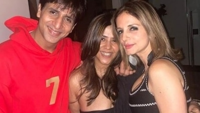 Ekta posed for an adorable pic with Sussanne Roshan and Arslan Goni as she posted a New Year wish for her fans. "Happie new year ! This year took a lot. I always had n gave me wat I never did! N like it’s said in matrix …in between fear n desire we let our lives go! Wanting Wat we don’t have n fearing we will@loose Wat we do! So I wanna begin with thanking 2021 for testing my patience so much that it made even impatient me learn patience! Hoping 2022 will b better but not expecting anything!2021 taught us another thing d hope we had when it began came crashing woth d loss n lockdown! So let’s begin 2022 with undesirious patience n wit to handle it without expectations,"(sic) she wrote. (Instagram/Ekta Kapoor) Ekta posed for an adorable pic with Sussanne Roshan and Arslan Goni as she posted a New Year wish for her fans. "Happie new year ! This year took a lot. I always had n gave me wat I never did! N like it’s said in matrix …in between fear n desire we let our lives go! Wanting Wat we don’t have n fearing we will@loose Wat we do! So I wanna begin with thanking 2021 for testing my patience so much that it made even impatient me learn patience! Hoping 2022 will b better but not expecting anything!2021 taught us another thing d hope we had when it began came crashing woth d loss n lockdown! So let’s begin 2022 with undesirious patience n wit to handle it without expectations,"(sic) she wrote. (Instagram/Ekta Kapoor)