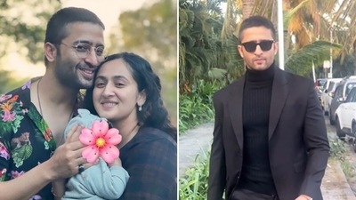 TV heartthrob Shaheer Sheikh posed for a selfie with wife Ruchikaa Kapoor and 3-month-old daughter Ananya as the lovely family welcomed 2022. "Happy new year everyone.. As we step into 2022, I hope we change our outlook and be more mindful towards protecting & preserving our planet…Here’s to a greener, happier and more peaceful year ahead…," he wrote. (Instagram/Shaheer Sheikh) TV heartthrob Shaheer Sheikh posed for a selfie with wife Ruchikaa Kapoor and 3-month-old daughter Ananya as the lovely family welcomed 2022. "Happy new year everyone.. As we step into 2022, I hope we change our outlook and be more mindful towards protecting & preserving our planet…Here’s to a greener, happier and more peaceful year ahead…," he wrote. (Instagram/Shaheer Sheikh)