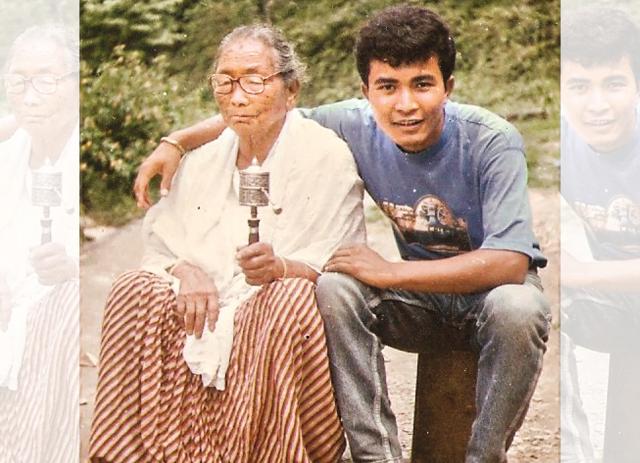 With his grandmother Chomai Dolma at his hometown Gayabari in Darjeeling district in 1991 With his grandmother Chomai Dolma at his hometown Gayabari in Darjeeling district in 1991