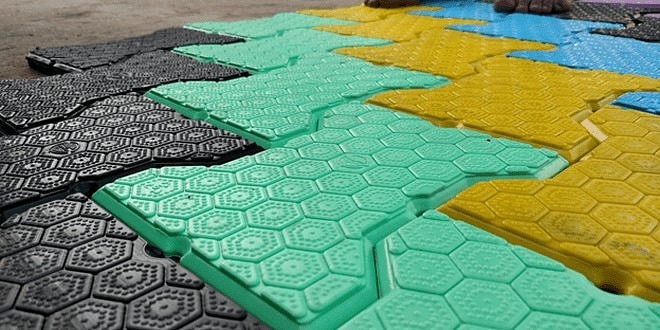 Swaccha Eco Solutions turns the plastic of discarded food packaging into durable (and colourful) interlocking paver tiles. Swaccha Eco Solutions turns the plastic of discarded food packaging into durable (and colourful) interlocking paver tiles.