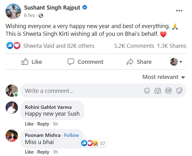 The post from Sushant's page and fans' comments. The post from Sushant's page and fans' comments.